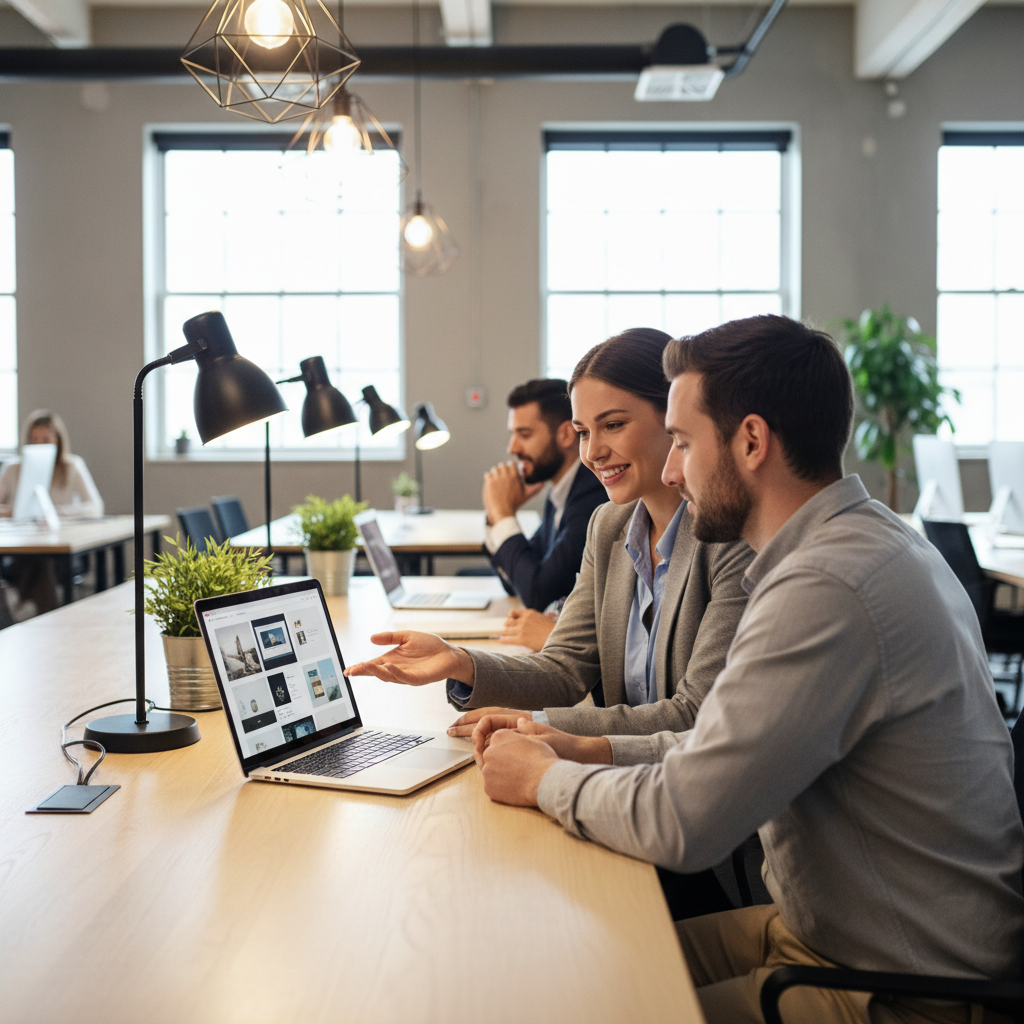 Digital marketer presenting website mockups to a business client